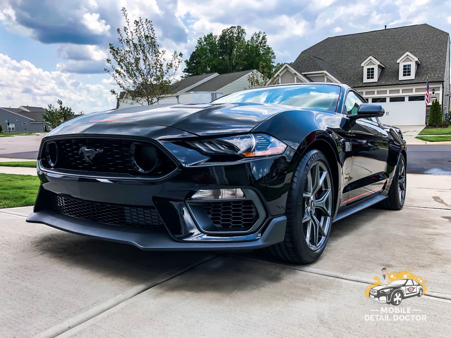 Ceramic coating near me on a Ford Mustang Mach One. Our client requested ceramic pro protection and a full mobile car detail. This black beast shined like no other after detailing and Ceramic Pro's ceramic coating system.