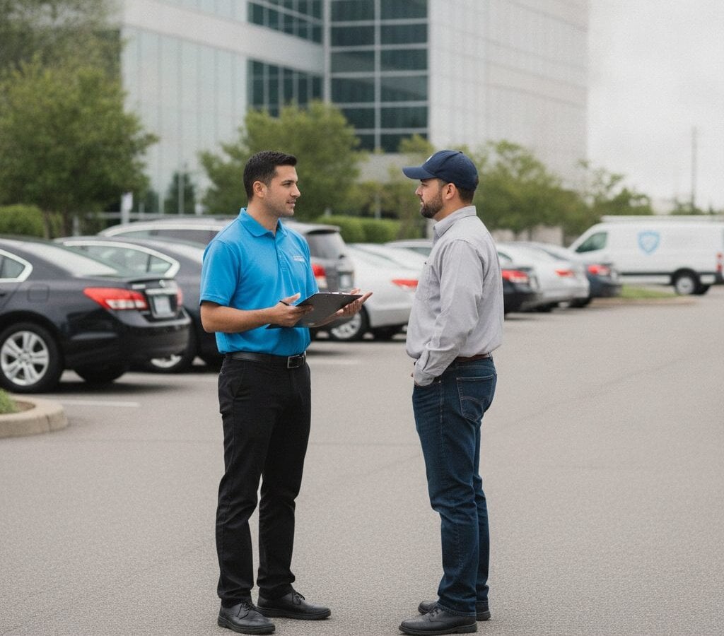 Corporate Fleet Detailing walk-around at customer yard