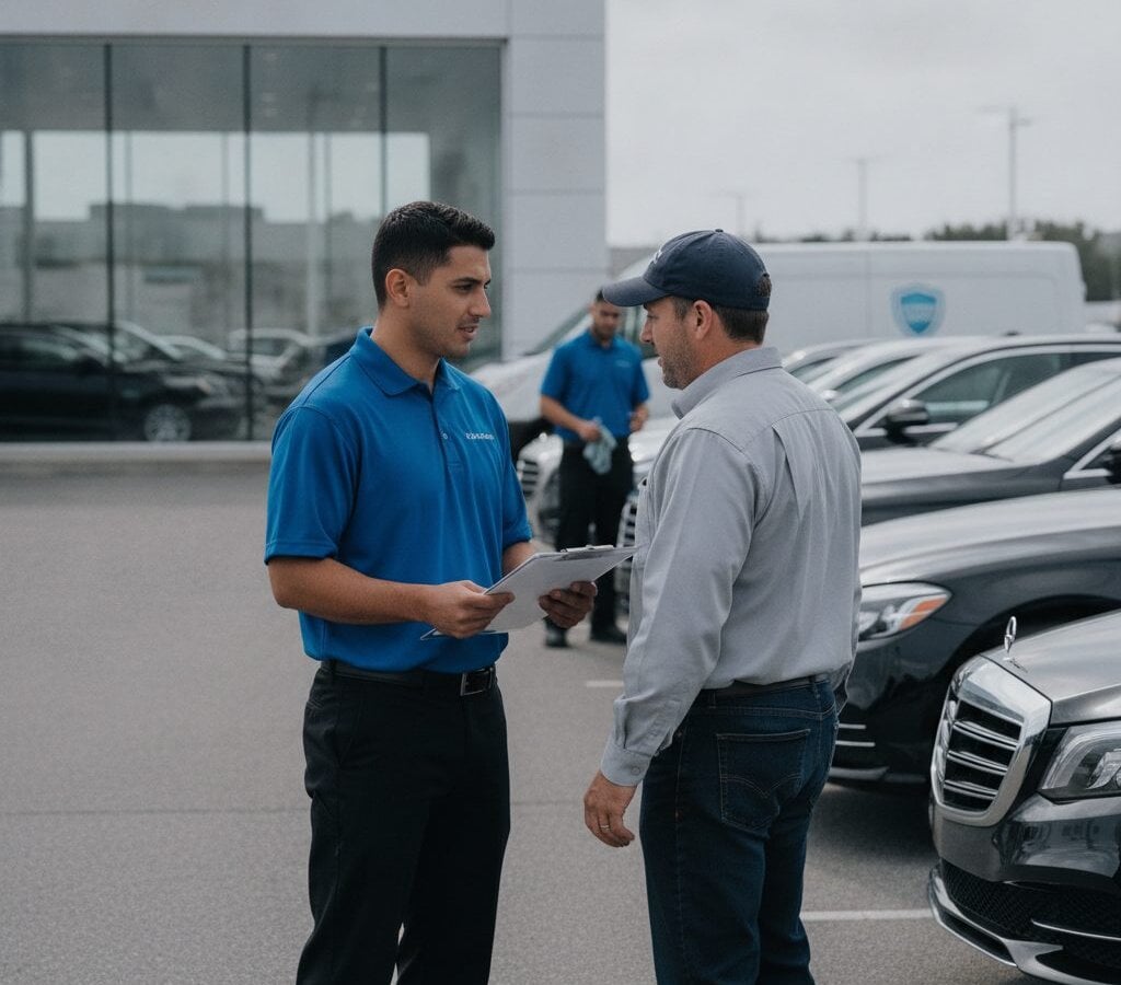 Dealership Detailing walk-around at customer yard