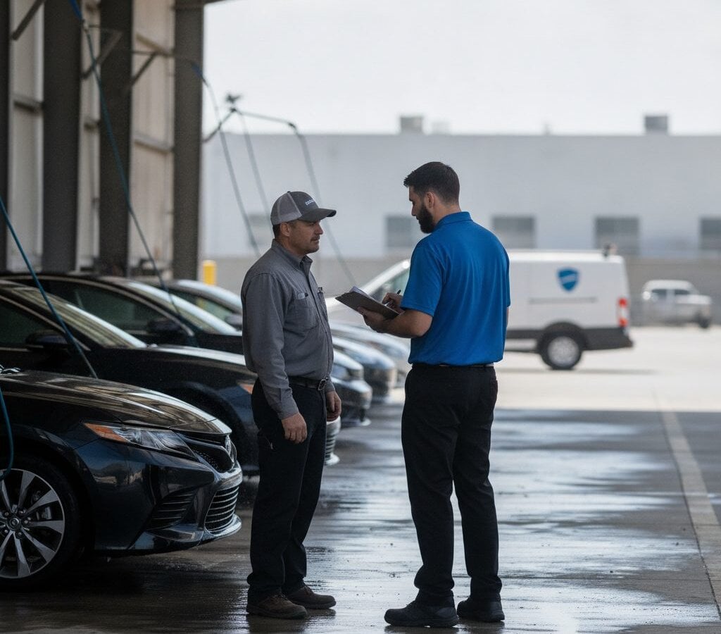 Rideshare Detailing walk-around at customer yard