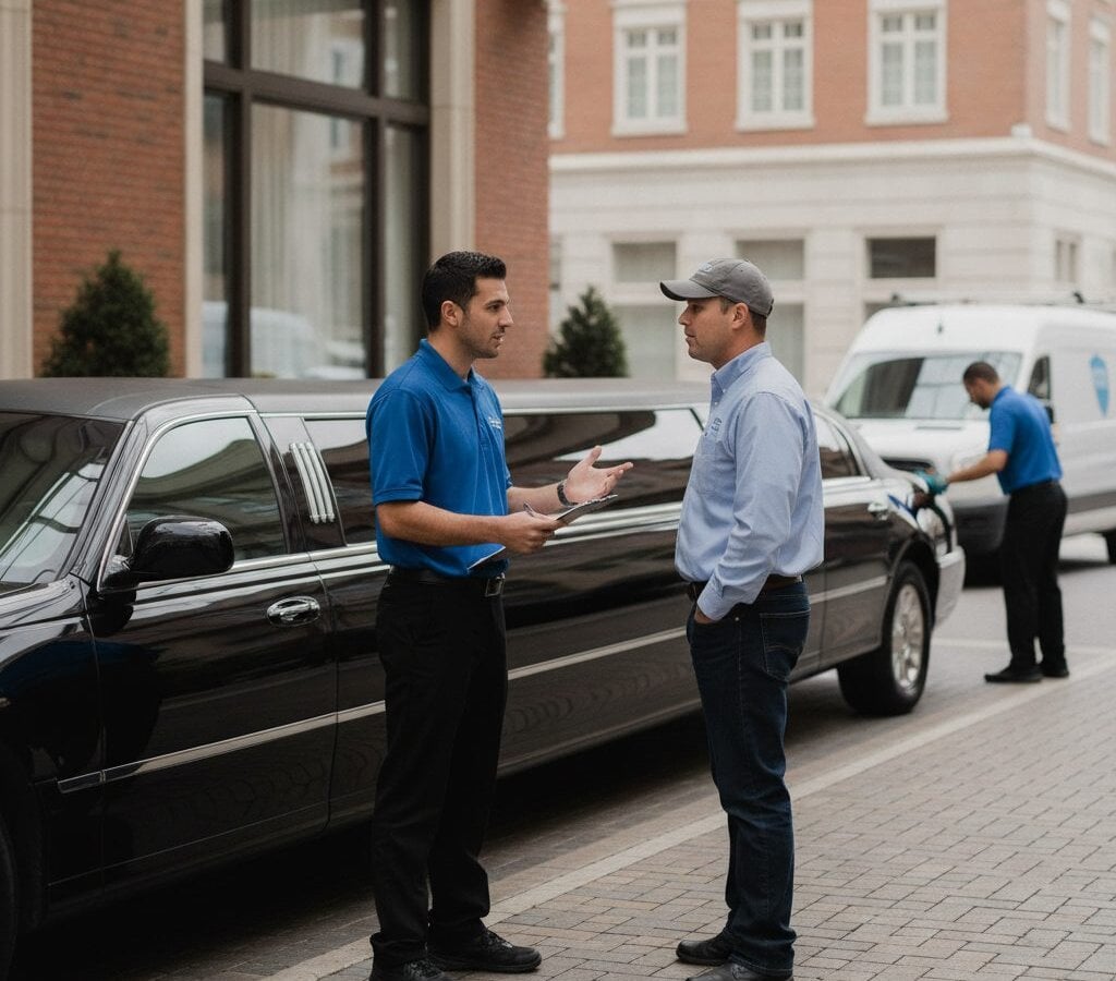 Limousine Detailing walk-around at customer yard