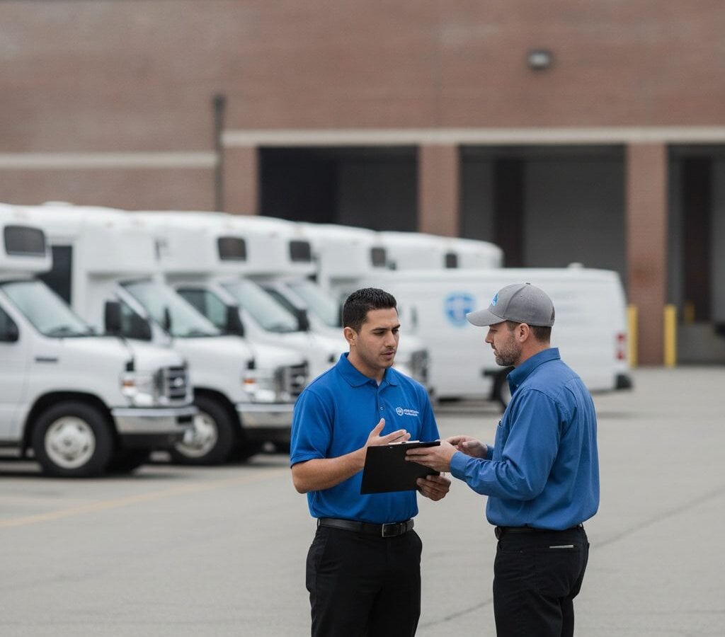 Shuttle Bus Detailing walk-around at customer yard