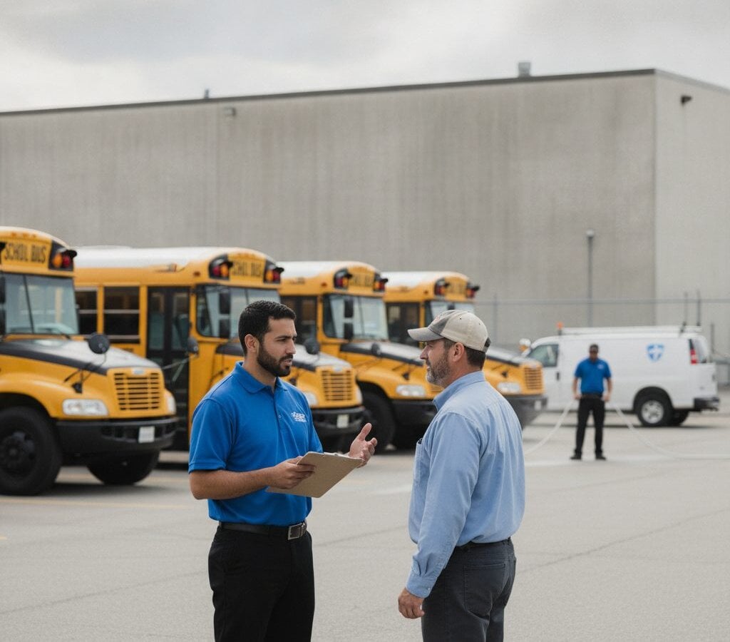 School Bus Detailing walk-around at customer yard
