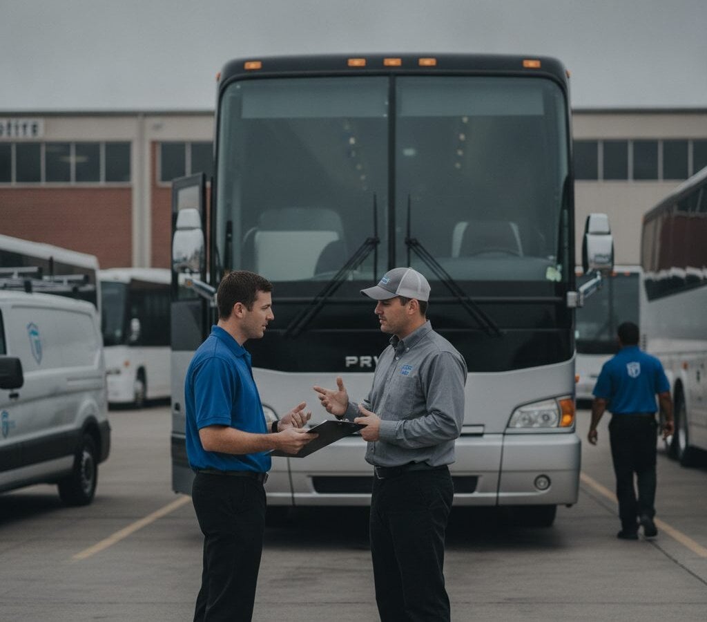 Coach Bus Detailing walk-around at customer yard
