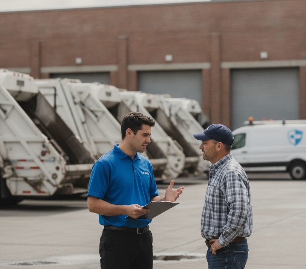 Refuse Truck Washing walk-around at customer yard