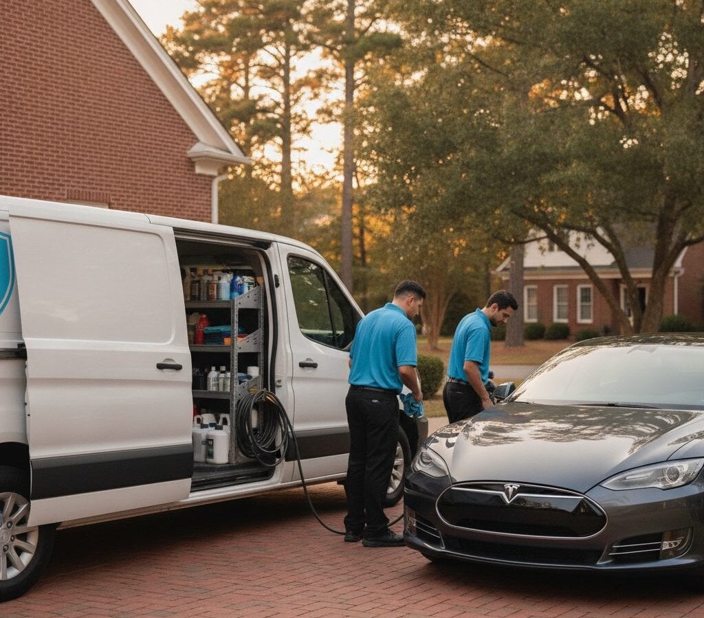Mobile Detail Doctor crew + work van at a customer driveway