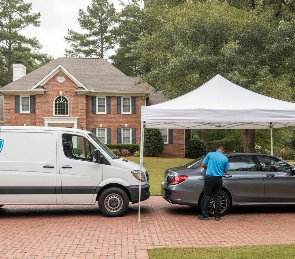 Mobile detail setup at a customer driveway in the Triangle