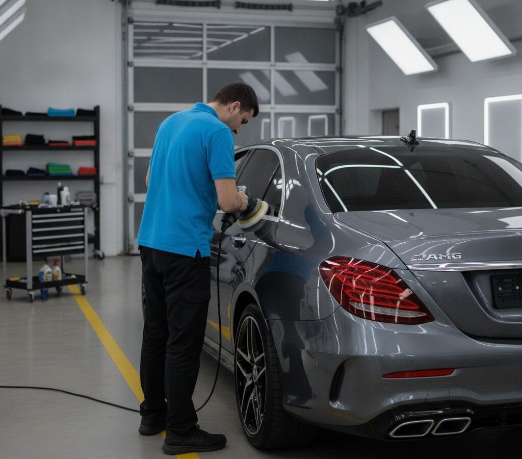 Shop-based detail work under controlled lighting