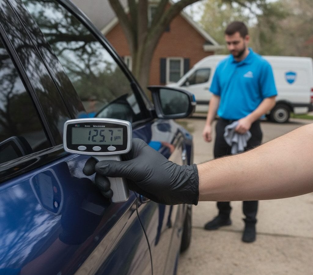 Exterior Detailing walk-around inspection by a mobile detail crew