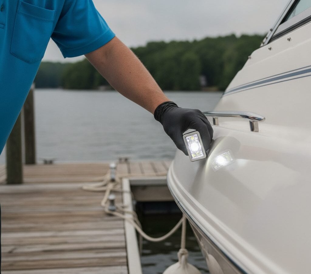 Boat Detailing walk-around inspection by a mobile detail crew