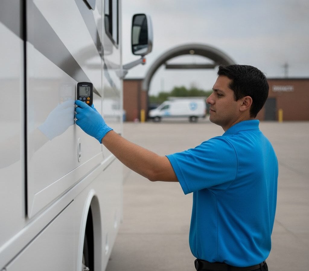 RV Detailing walk-around inspection by a mobile detail crew