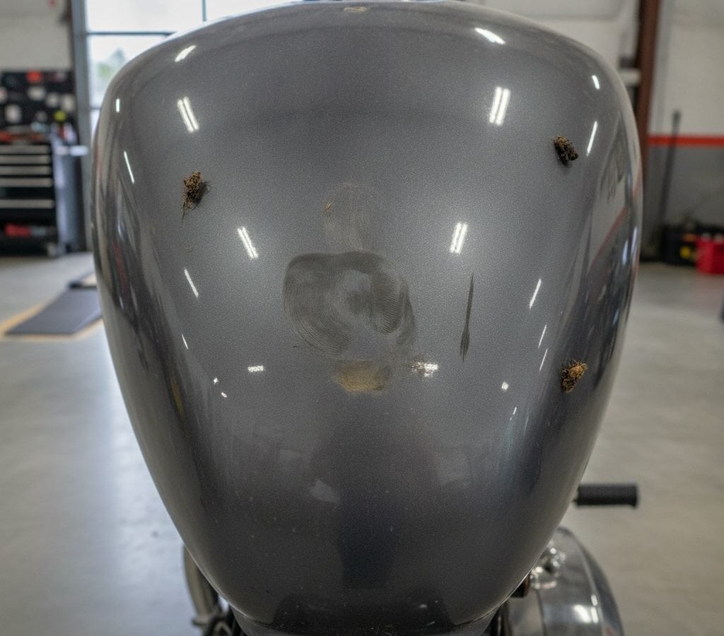 Before motorcycle detailing — pre-service condition