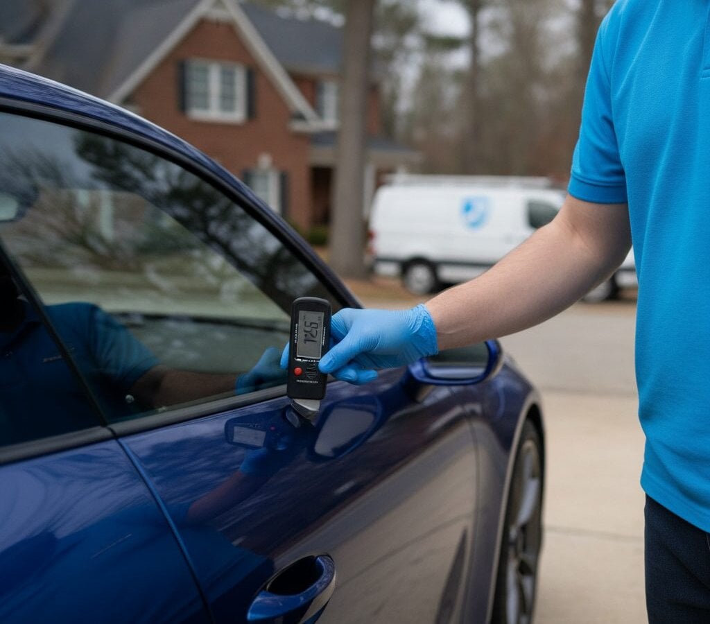 Ceramic Coating walk-around inspection by a mobile detail crew