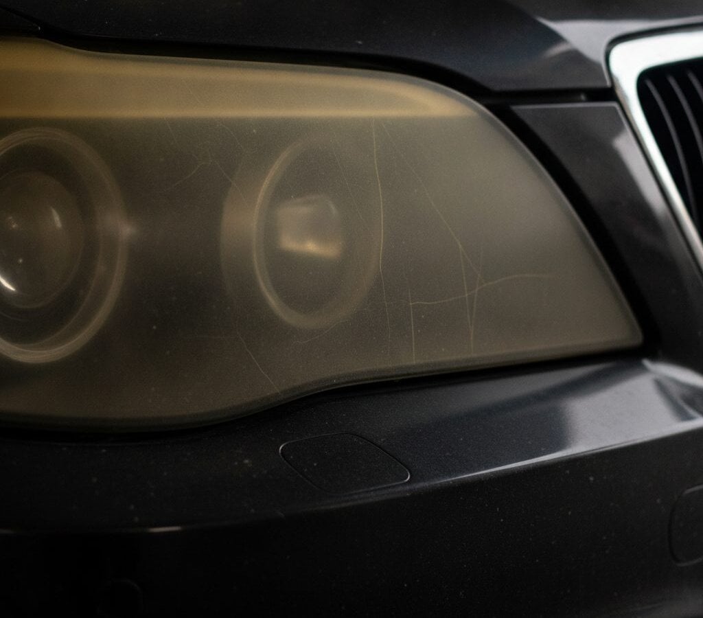 Before headlight restoration — pre-service condition