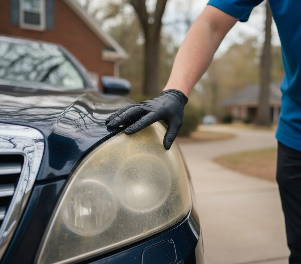 Headlight Restoration walk-around inspection by a mobile detail crew
