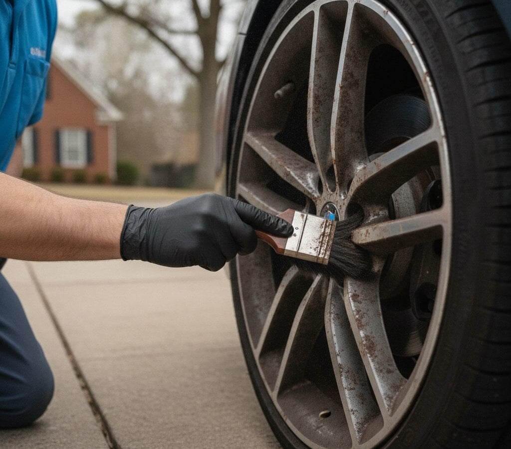 Wheel and Tire Detailing walk-around inspection by a mobile detail crew